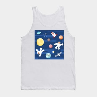 Space background with astronauts, planets and spacecrafts Tank Top